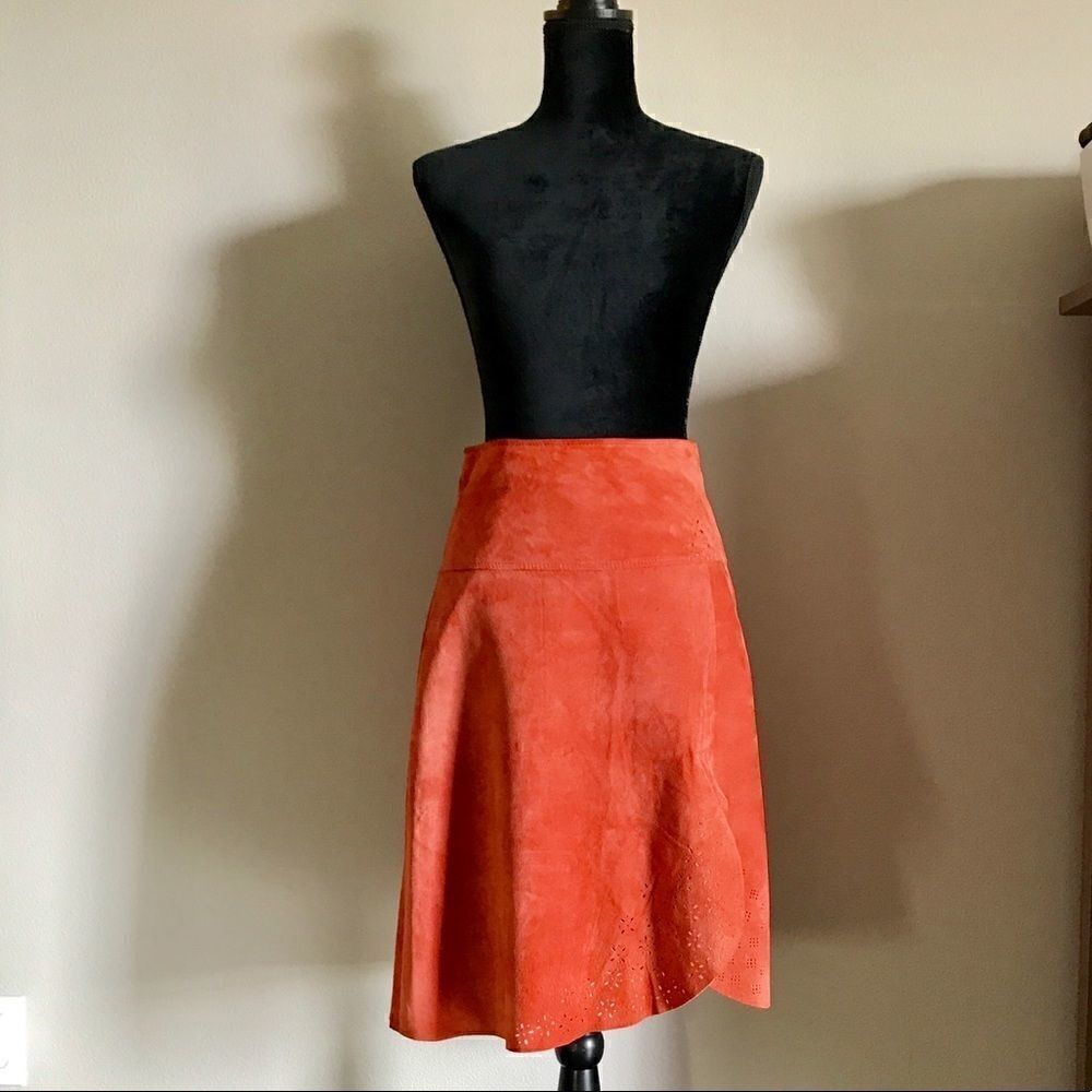 Promod Genuine Italian Suede A-Line Skirt | Size 2 | Burnt Orange - Picture 2 of 5